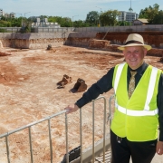 Charles Darwin University Vice-Chancellor, Professor Scott Bowman AO, inspects the completed excavation for the Education and Community Precinct.