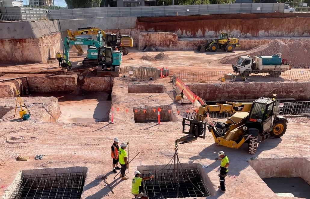 Footings for the Education and Community Precinct under construction.